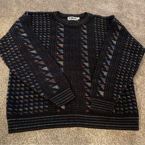 Vintage Lavane NY Sweater Men XL Black Abstract Knit Crew Neck Knit Made In USA